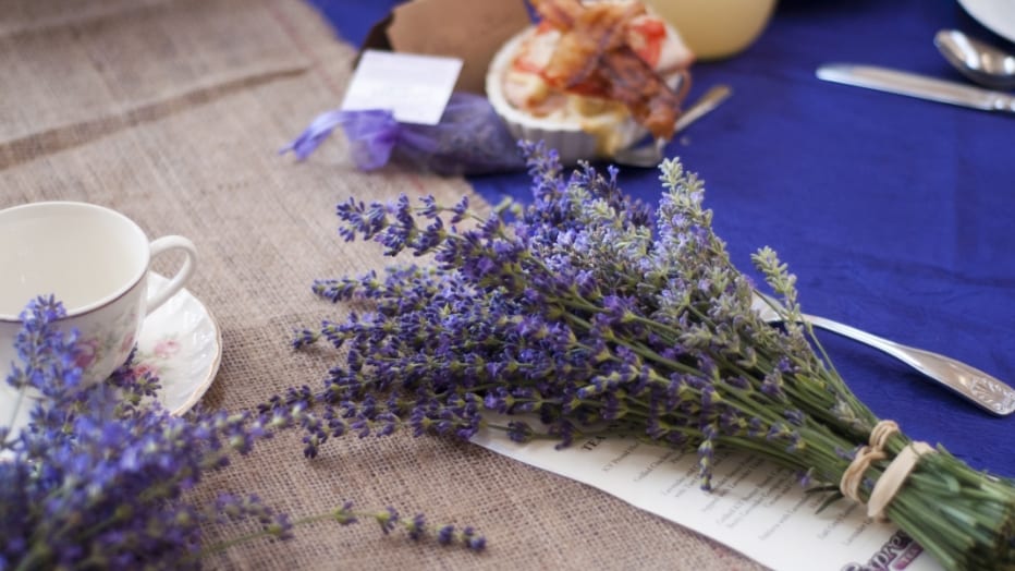 bundle of lavender sitting on breakfast table